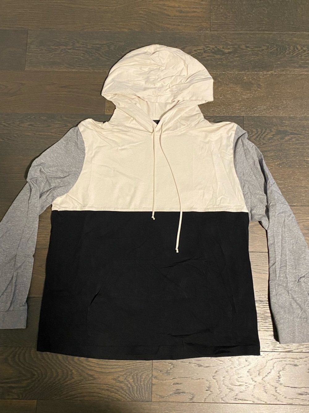 RW&CO. Colorblock Hooded Long-Sleeve Shirt - Cream/Black/Gray